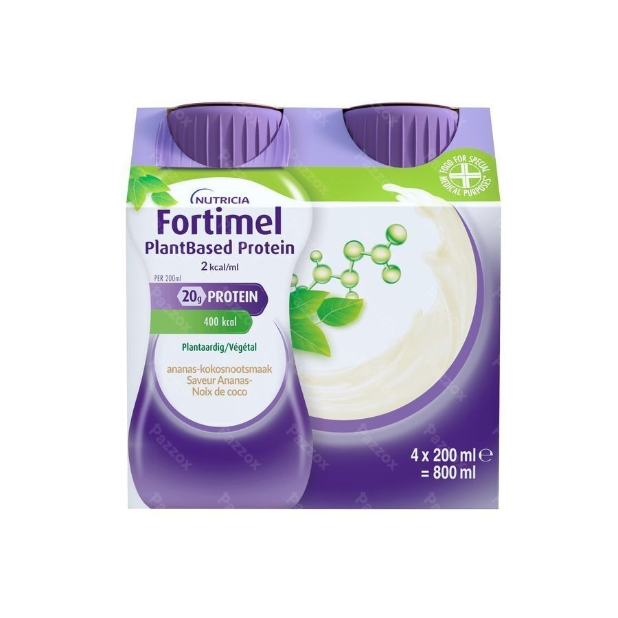 Fortimel PlantBased Protein 2kcal Ananas-Kokosnootsmaak Voedingssupplement Ondervoeding Flessen 4x200ml