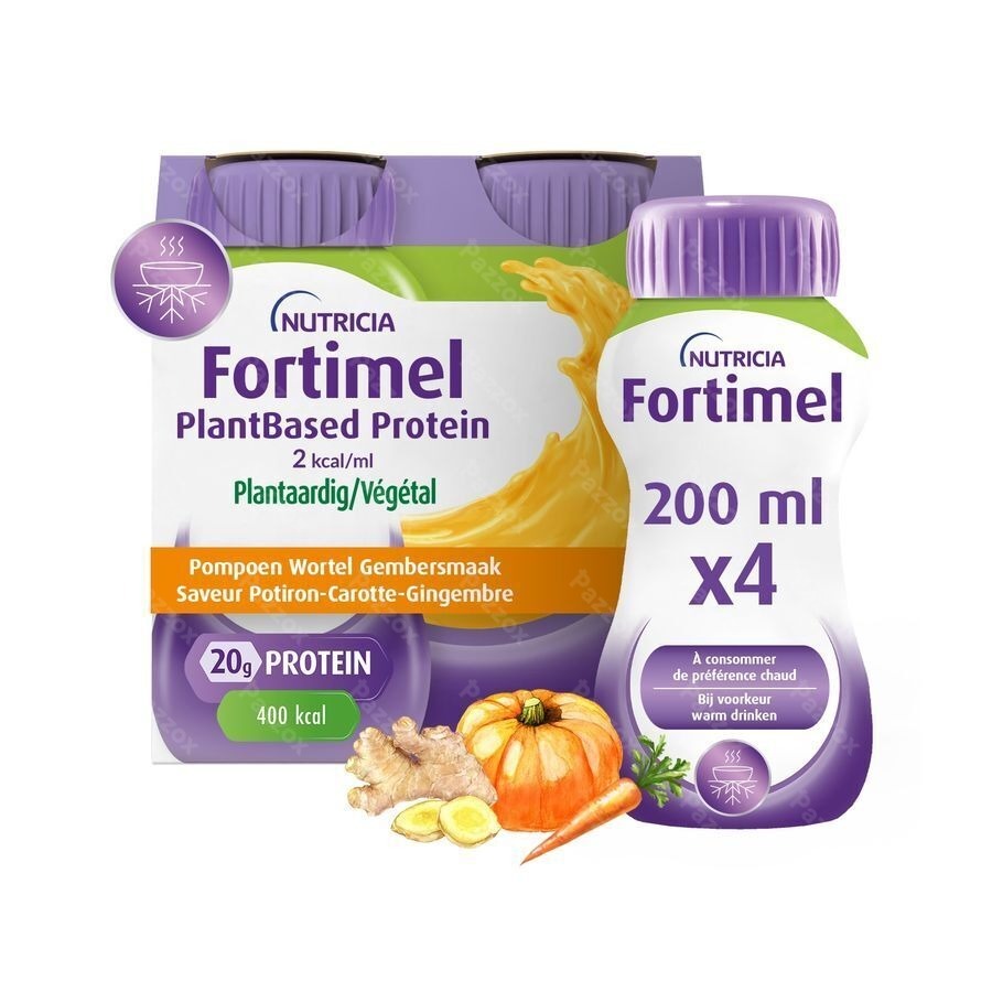 Fortimel Plantbased Protein 2kcal Pompoen Wortel Gembersmaak Voedingssupplement Ondervoeding Flessen 4x200ml