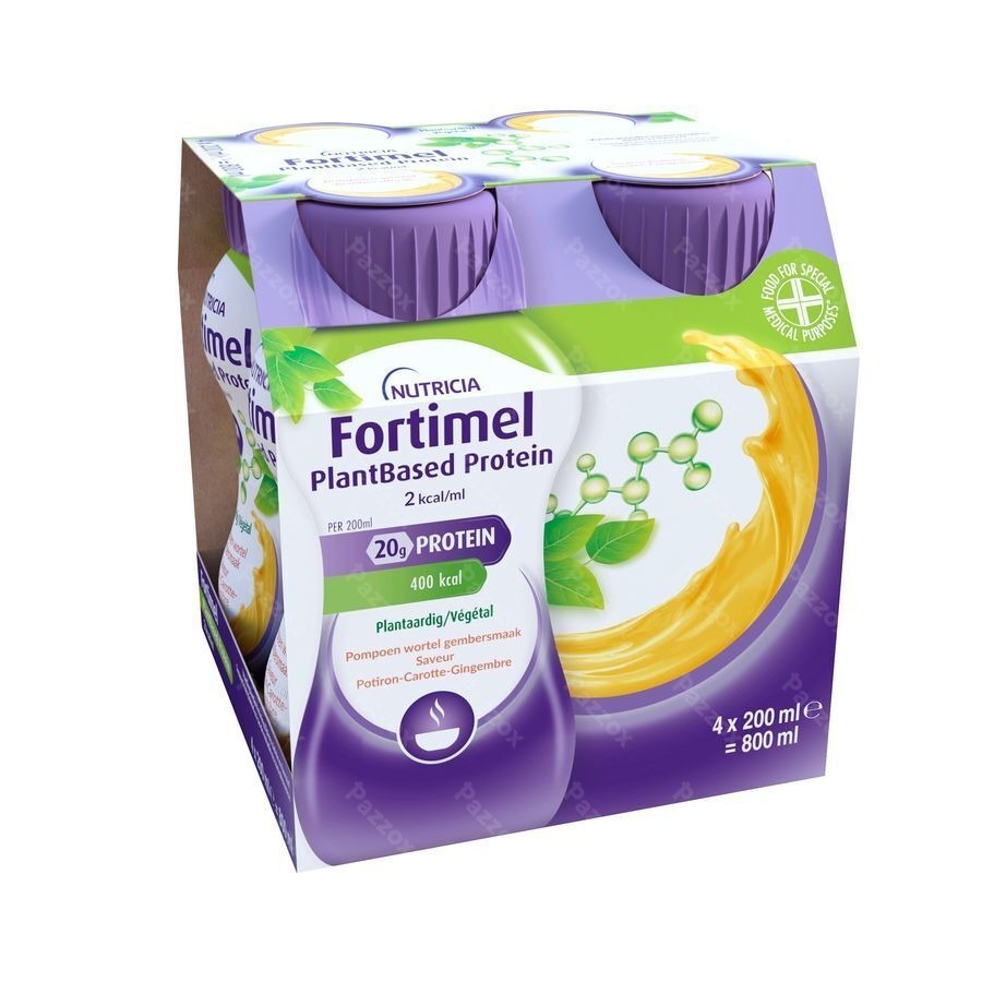 Fortimel Plantbased Protein 2kcal Pompoen Wortel Gembersmaak Voedingssupplement Ondervoeding Flessen 4x200ml