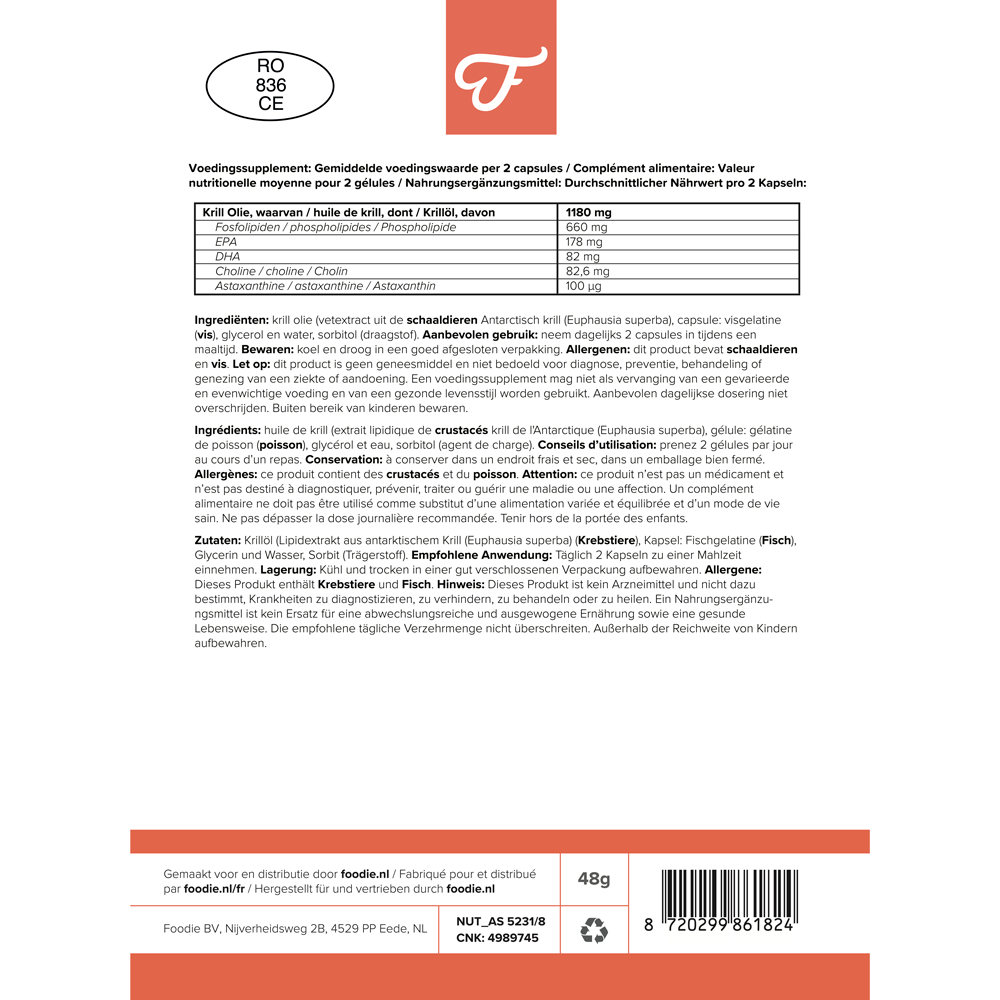 Foodie 100% Pure Krill Oil 60 Capsules