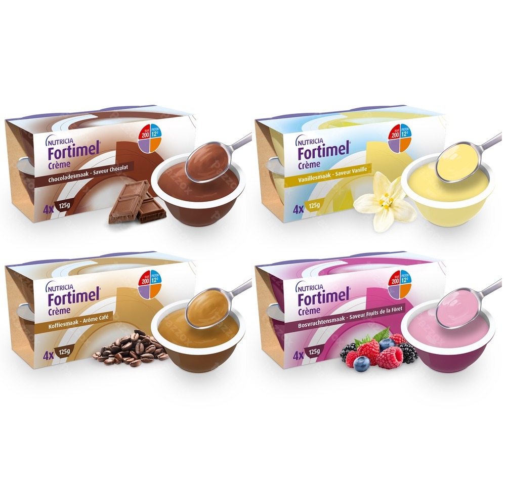 Fortimel Crème Bundel Chocolade-Vanille-Koffie-Bosvruchten Voedingssupplement – Ondervoeding 16x125g