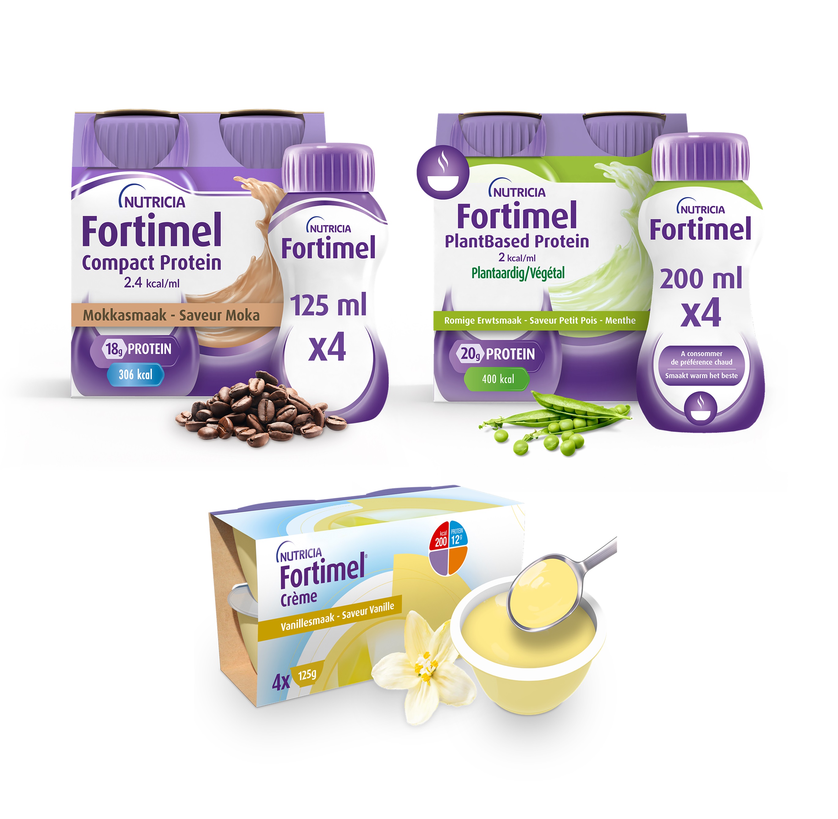 Fortimel Mix Pakket Mokka - Romige Erwten - Vanille Voedingssupplement - Ondervoeding afbeelding